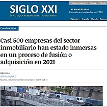 Casi 500 empresas del sector inmobiliario han estado inmersas en un proceso de fusin o adquisicin en 2021